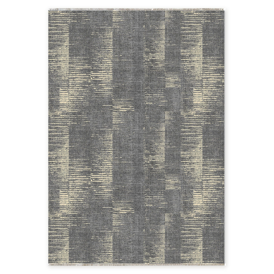 Balanced Linework Grey Modern Washable Rug