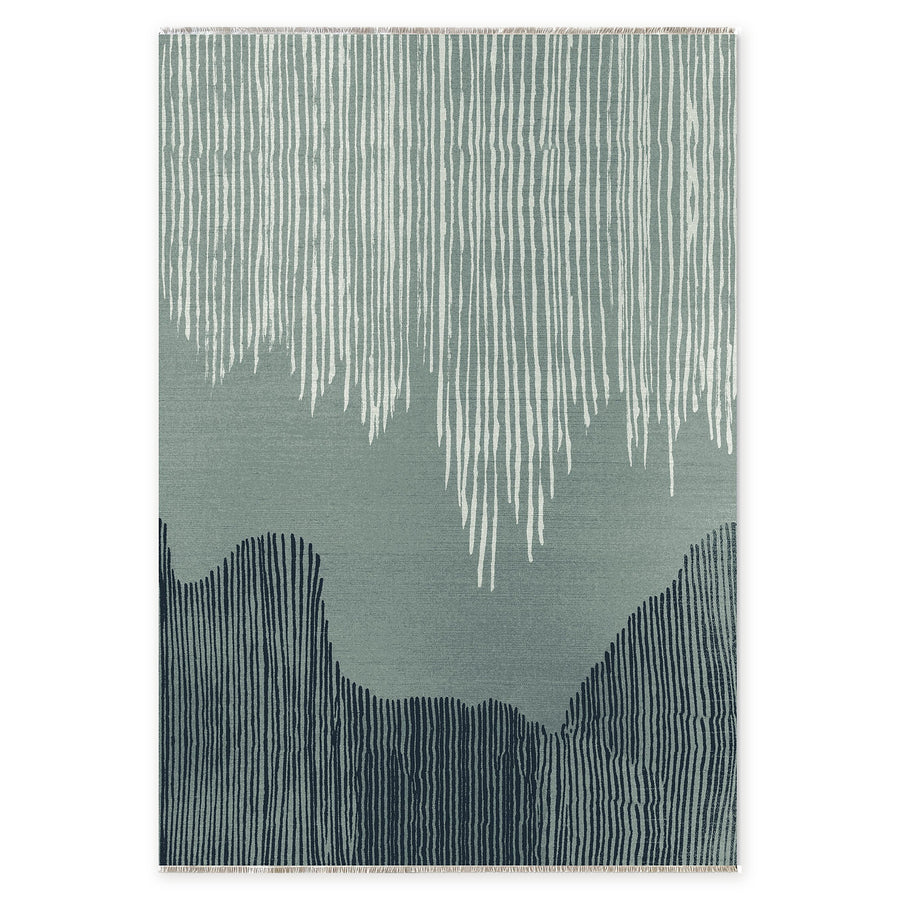 Strong Linework Muted Green Modern Washable Rug