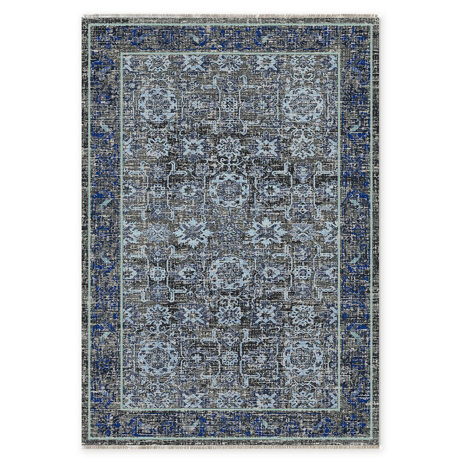 Calm Medallion Bright Blue Traditional Washable Rug