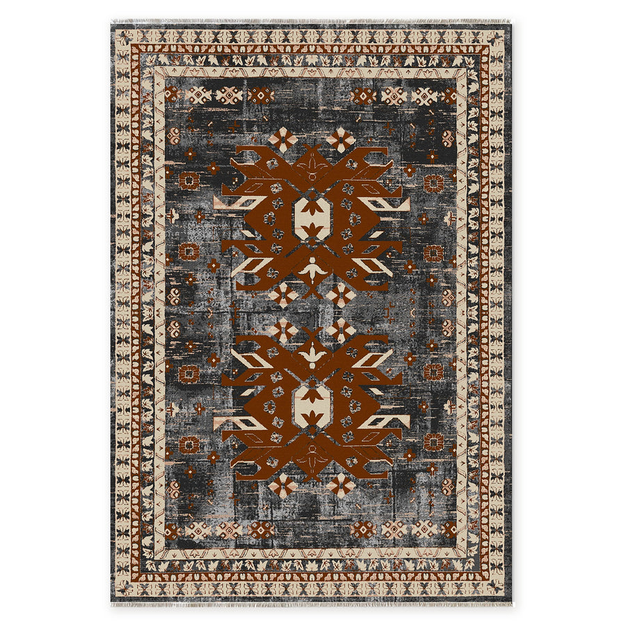 Eastward Border Warm Brown Heritage Washable Rug