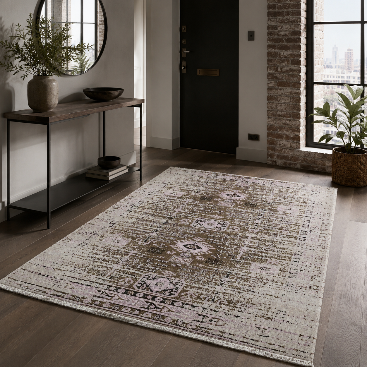 RW7086 washable chenille rug texture and pattern detail