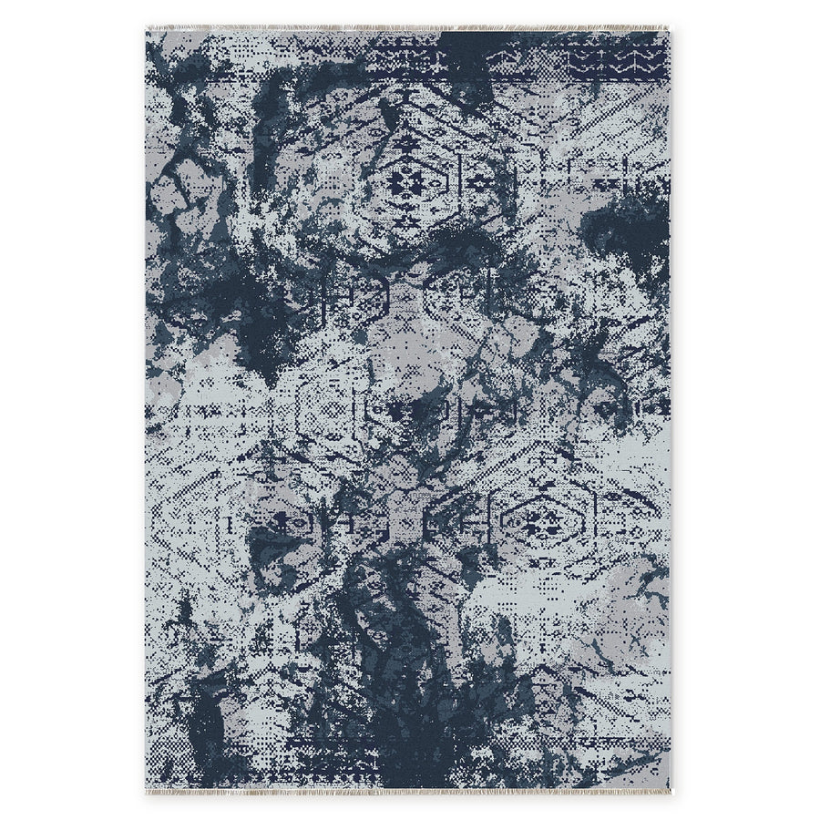 Keepsake Mosaic Mid Blue Modern Washable Rug