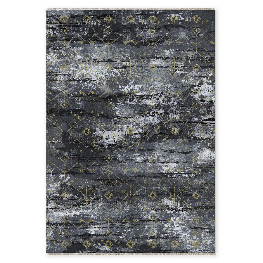 Balanced Linework Charcoal Grey Modern Washable Rug