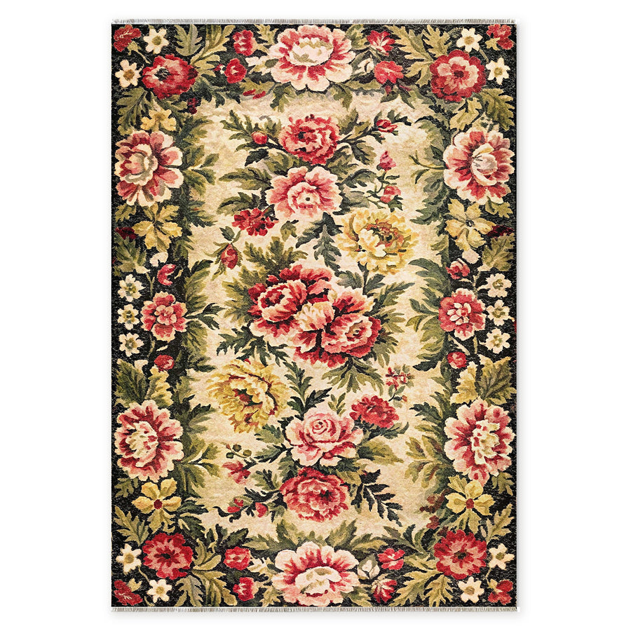 Bold Border Charcoal Black Heritage Washable Rug