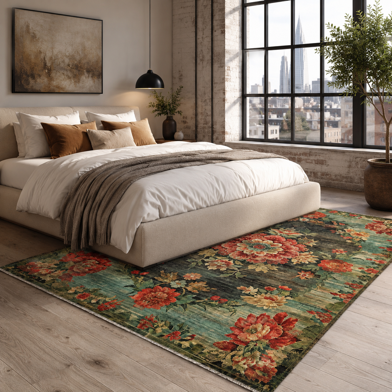 RW7093 washable chenille rug texture and pattern detail