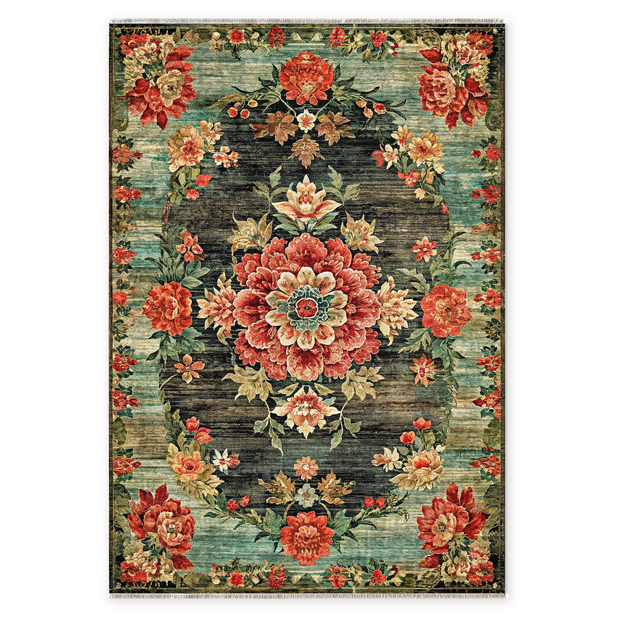 Abstract Heritage Black Washable Rug