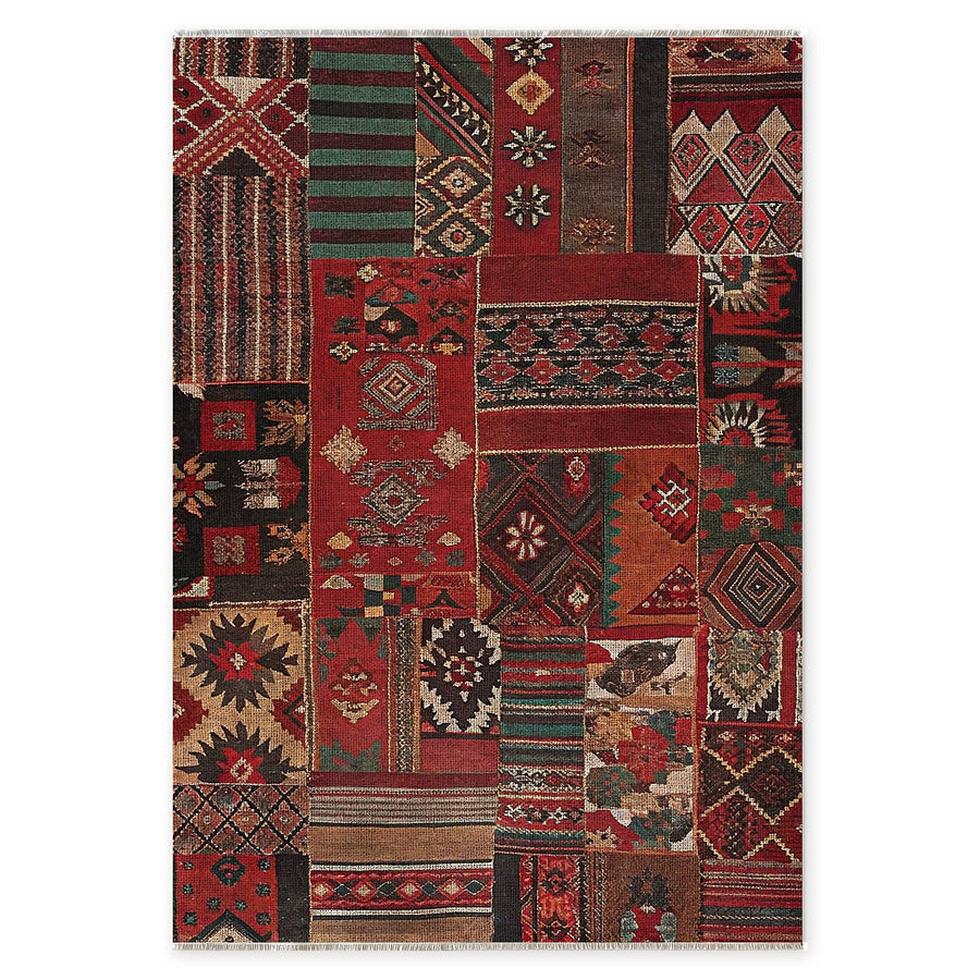 Moonlit Heritage Crimson Red Washable Rug