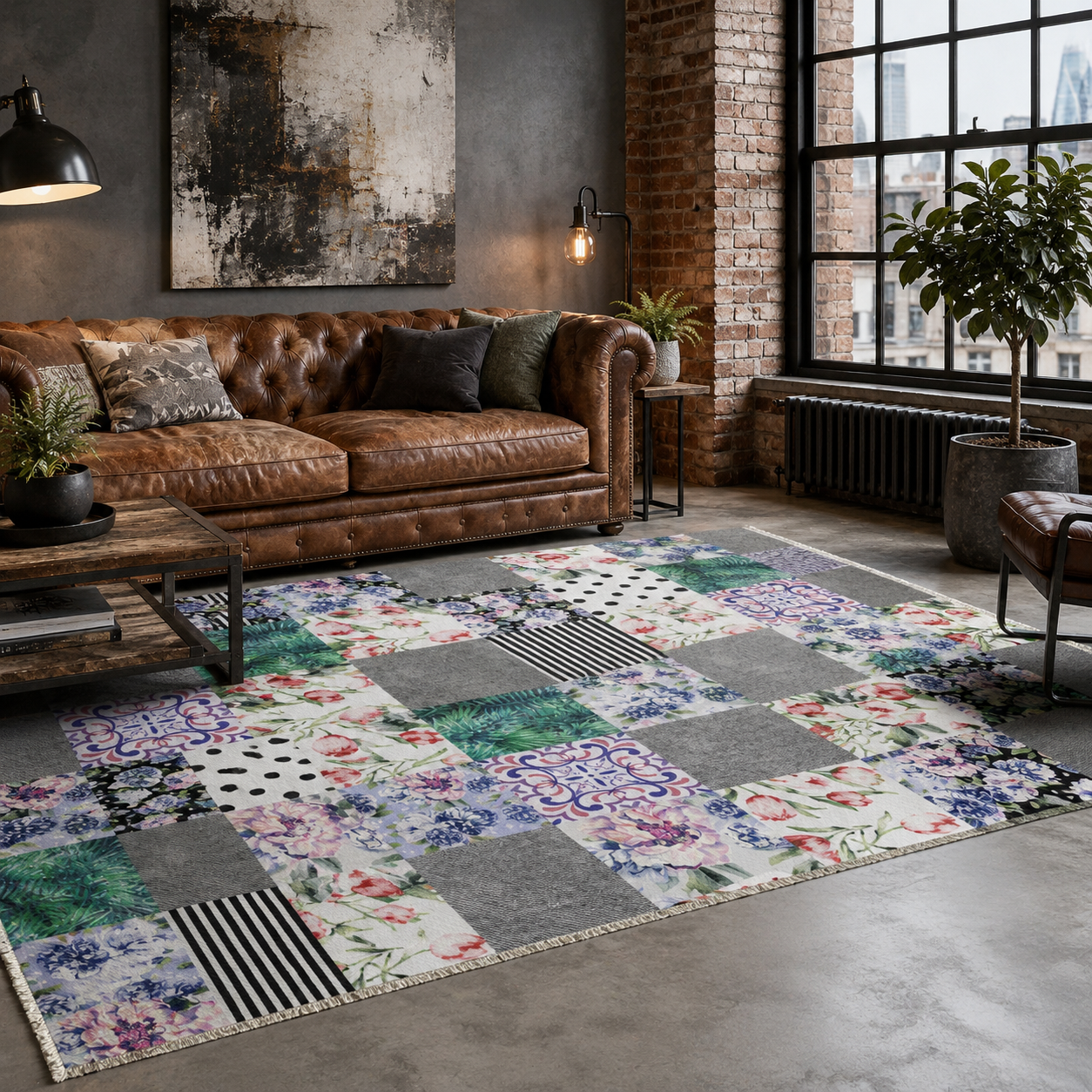 RW7102 washable chenille rug texture and pattern detail