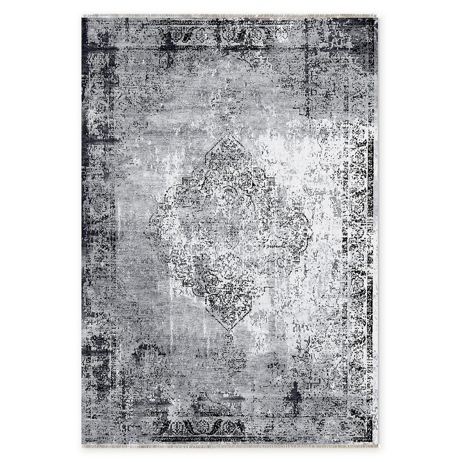 Weathered Stripes Soft Grey Traditional Washable Rug
