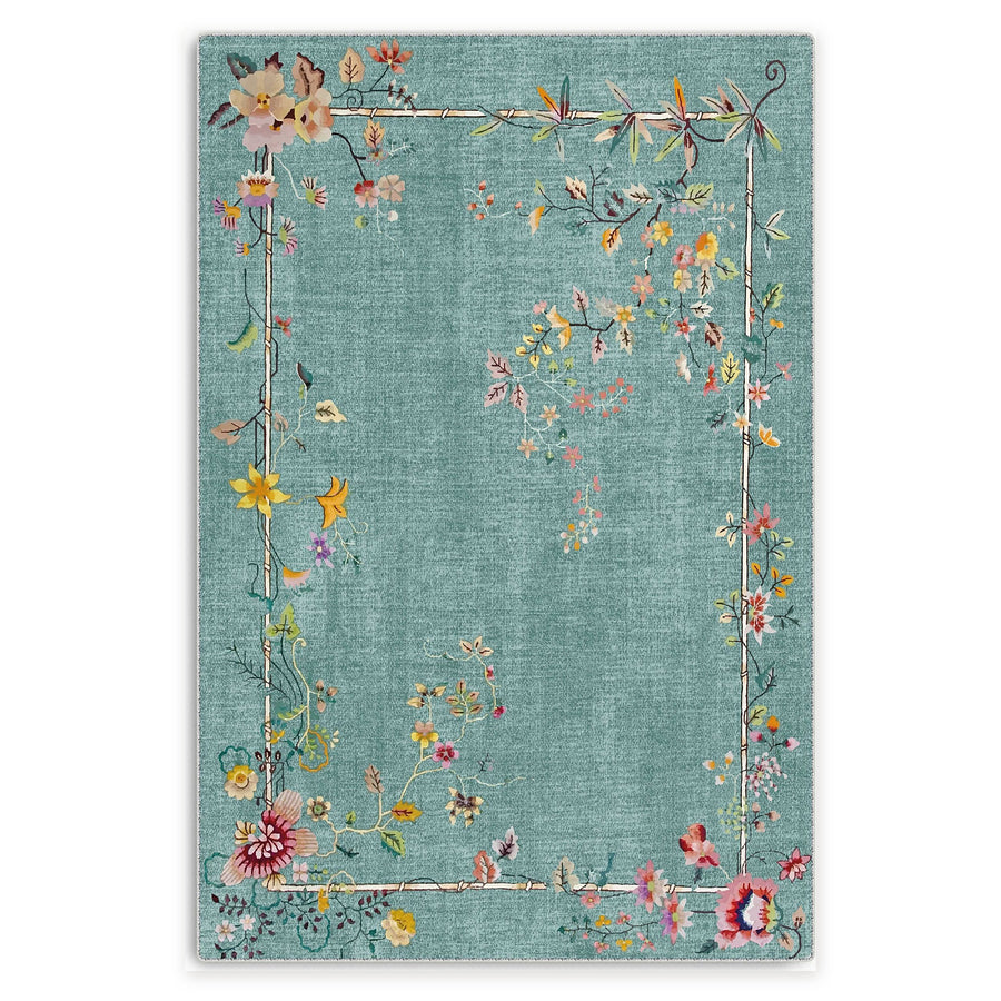 Crossed Border Deep Green Traditional Washable Rug