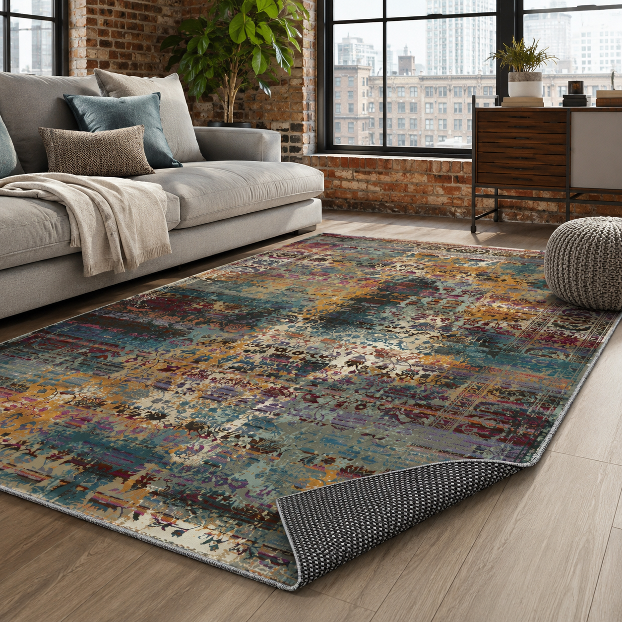 RW7118 washable chenille rug texture and pattern detail
