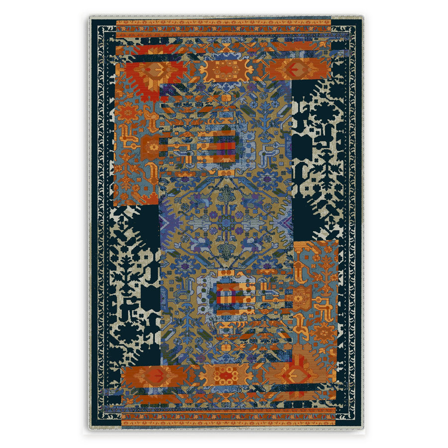 Cool Medallion Indigo Blue Traditional Washable Rug