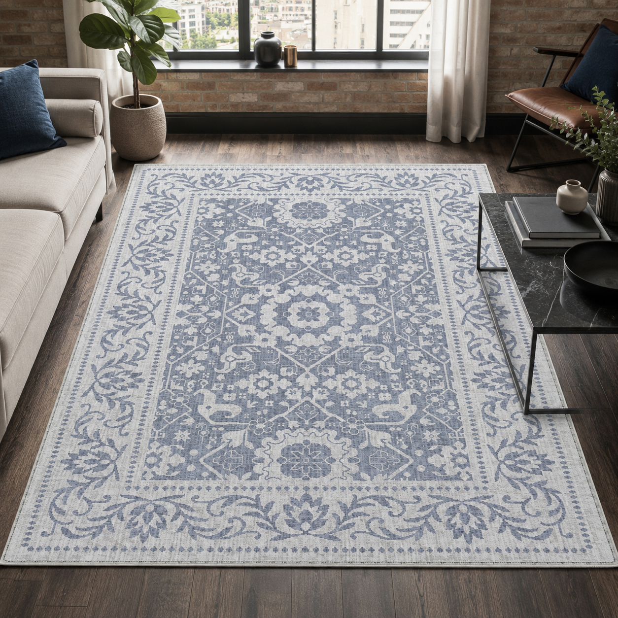 RW7124 washable chenille rug texture and pattern detail