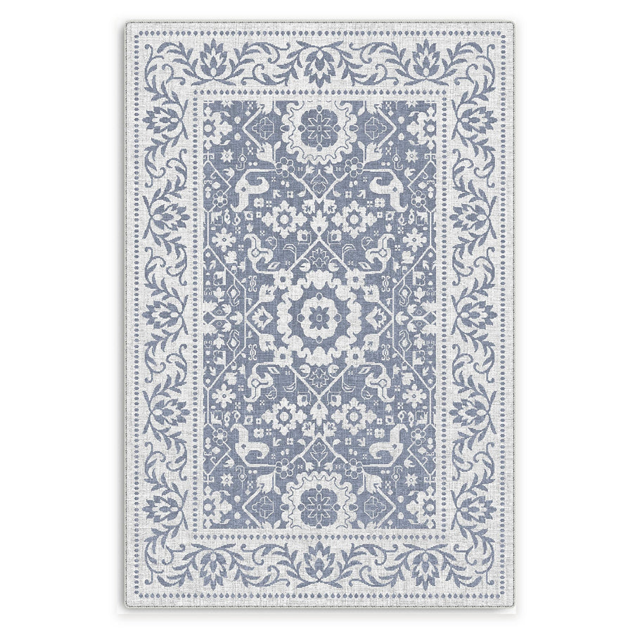 Gallery Medallion Navy Blue Traditional Washable Rug