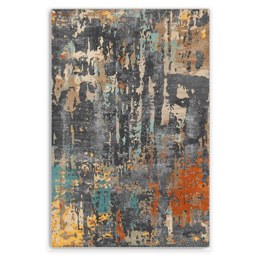 Tiled Border Mid Grey Heritage Washable Rug