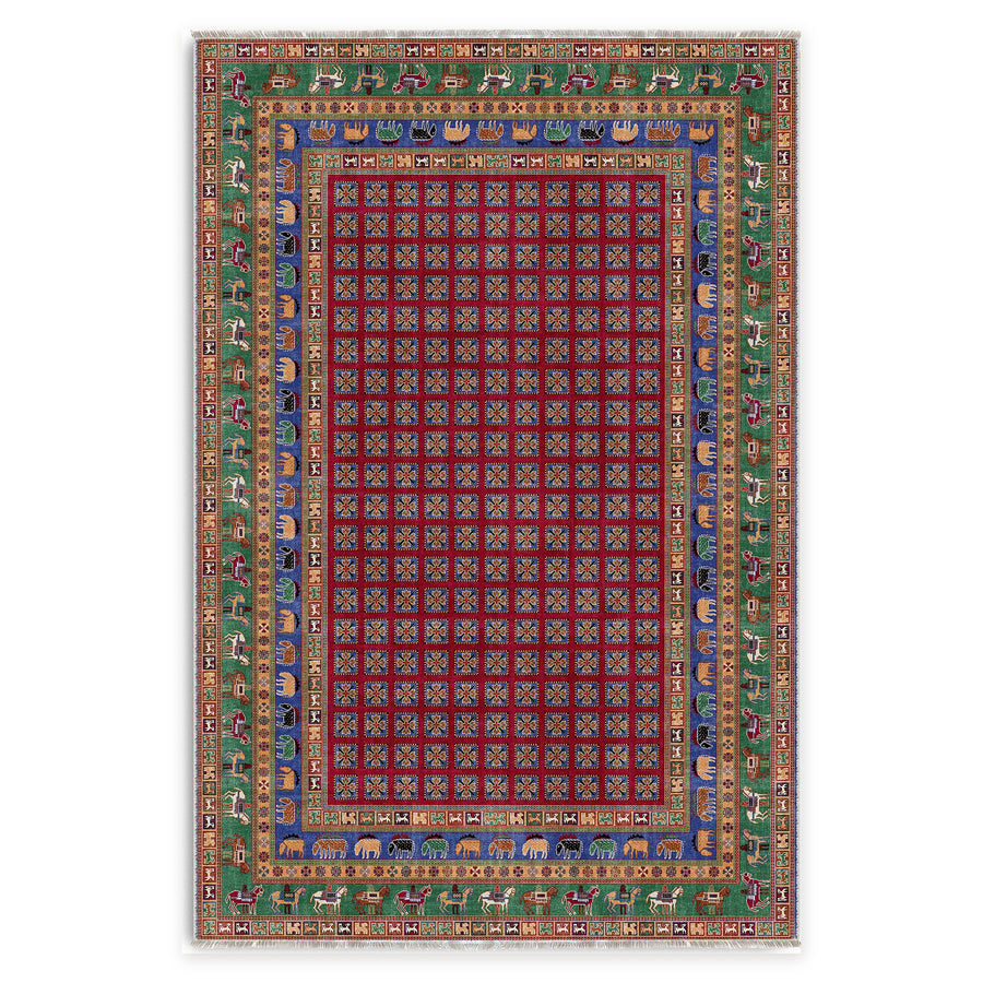 Tiled Medallion Deep Blue Traditional Washable Rug