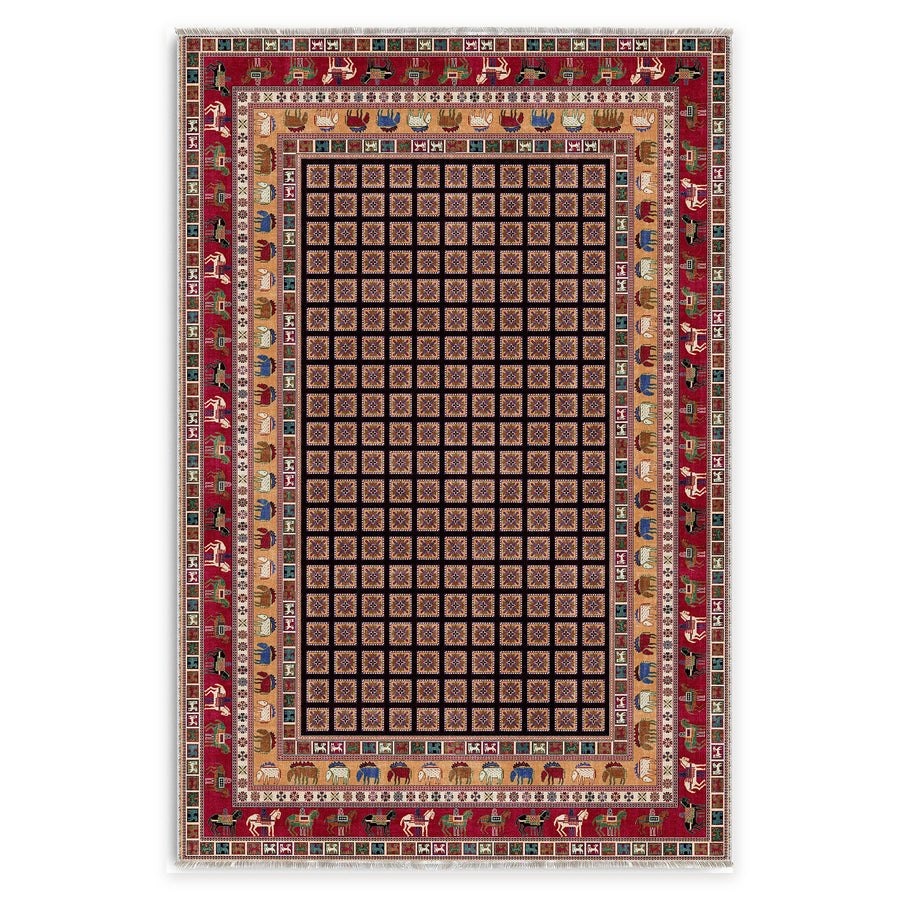 Wandering Lattice Indigo Blue Traditional Washable Rug
