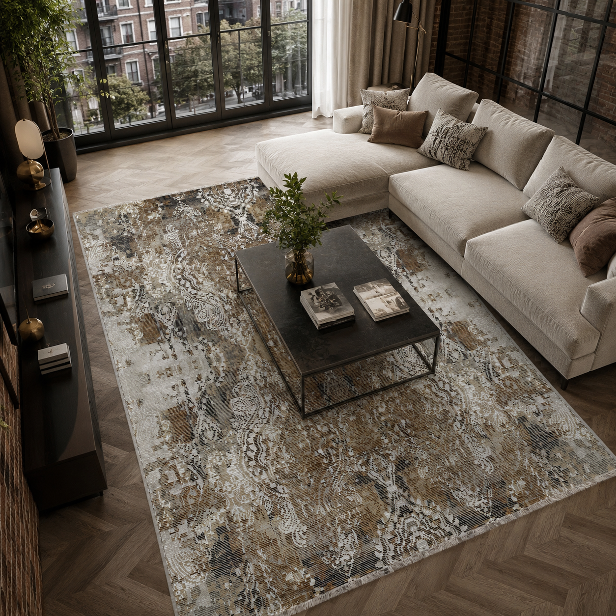 RW7132 washable chenille rug texture and pattern detail