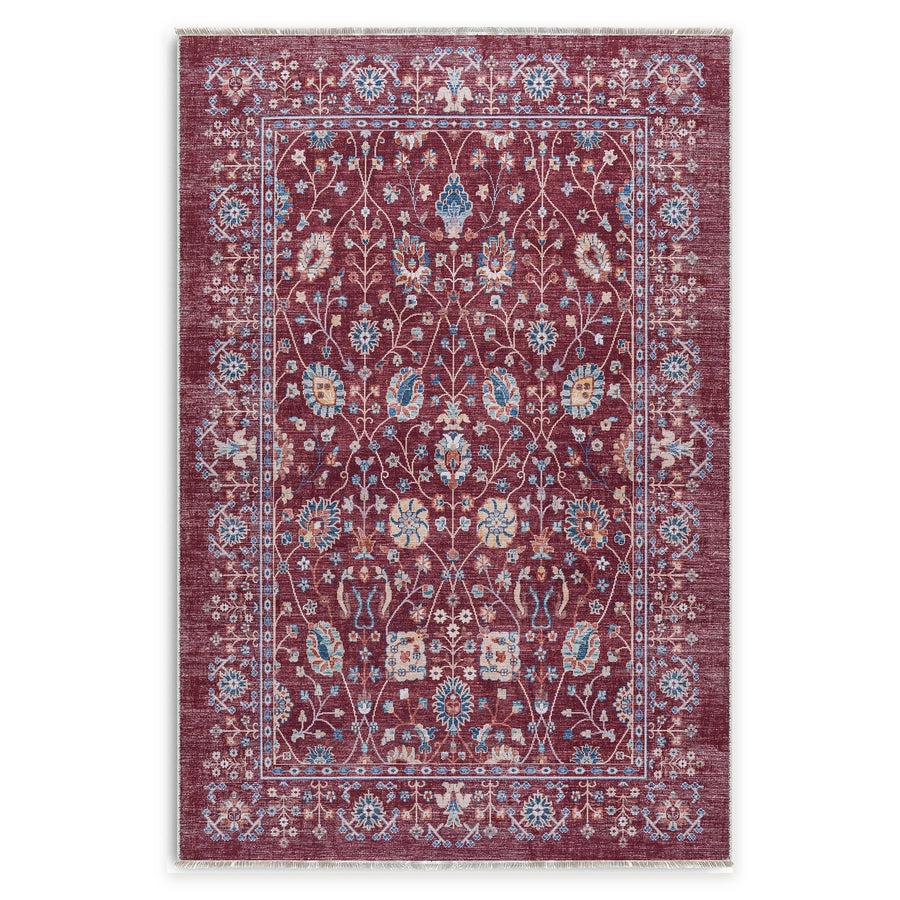Distinct Octagons Deep Red Heritage Washable Rug