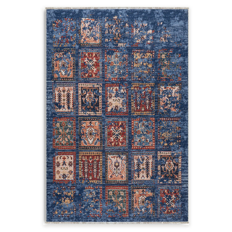 Georgian Lattice Deep Blue Heritage Washable Rug