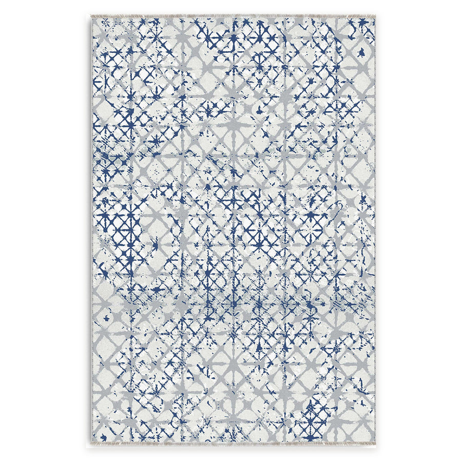 Moonlit Linework Indigo Blue Geometric Washable Rug