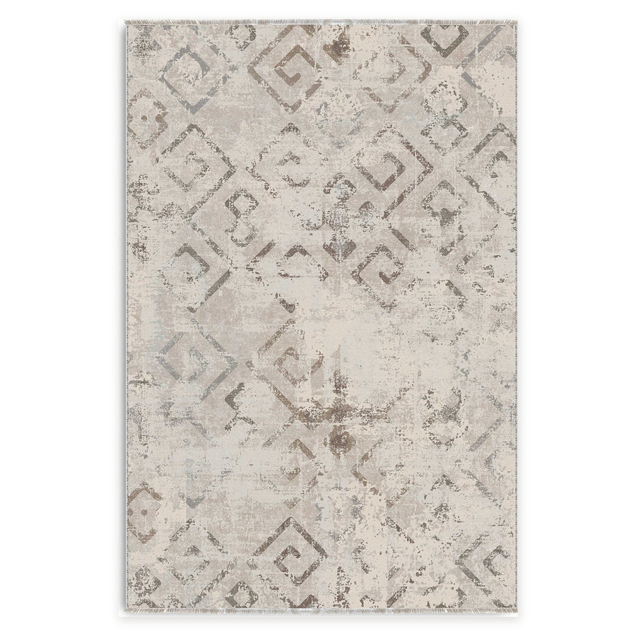 Noble Lattice Taupe Geometric Washable Rug