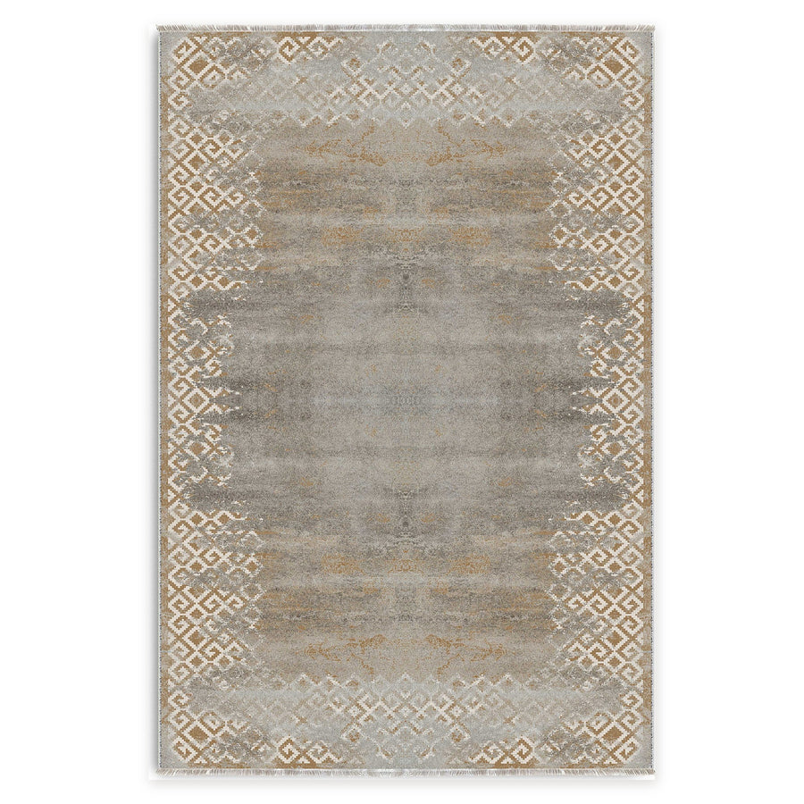 Decorative Lattice Golden Ochre Geometric Washable Rug