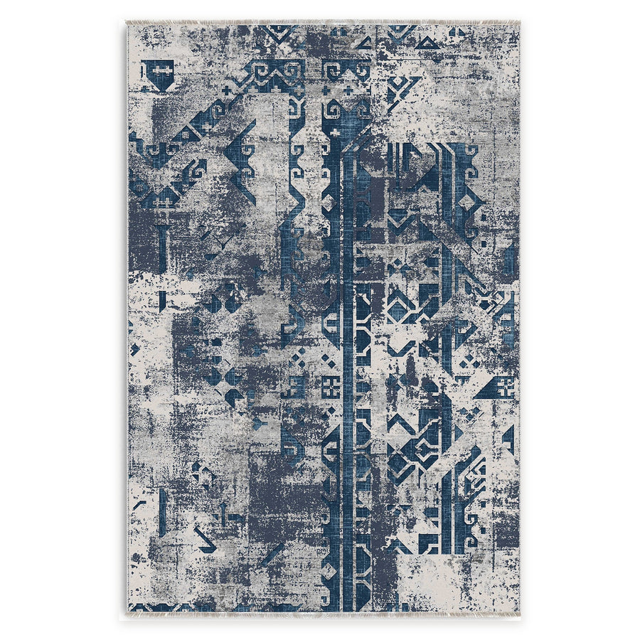 Crossed Geometry Mid Blue Washable Rug