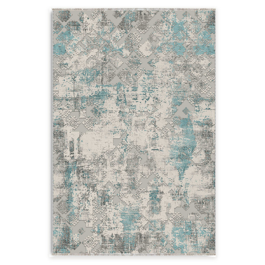 Elevated Lattice Bright Blue Geometric Washable Rug
