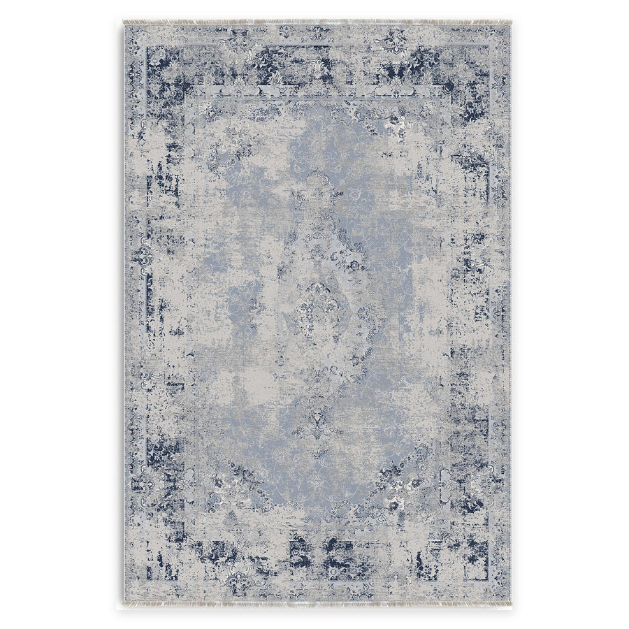 Distinct Octagons Indigo Blue Heritage Washable Rug