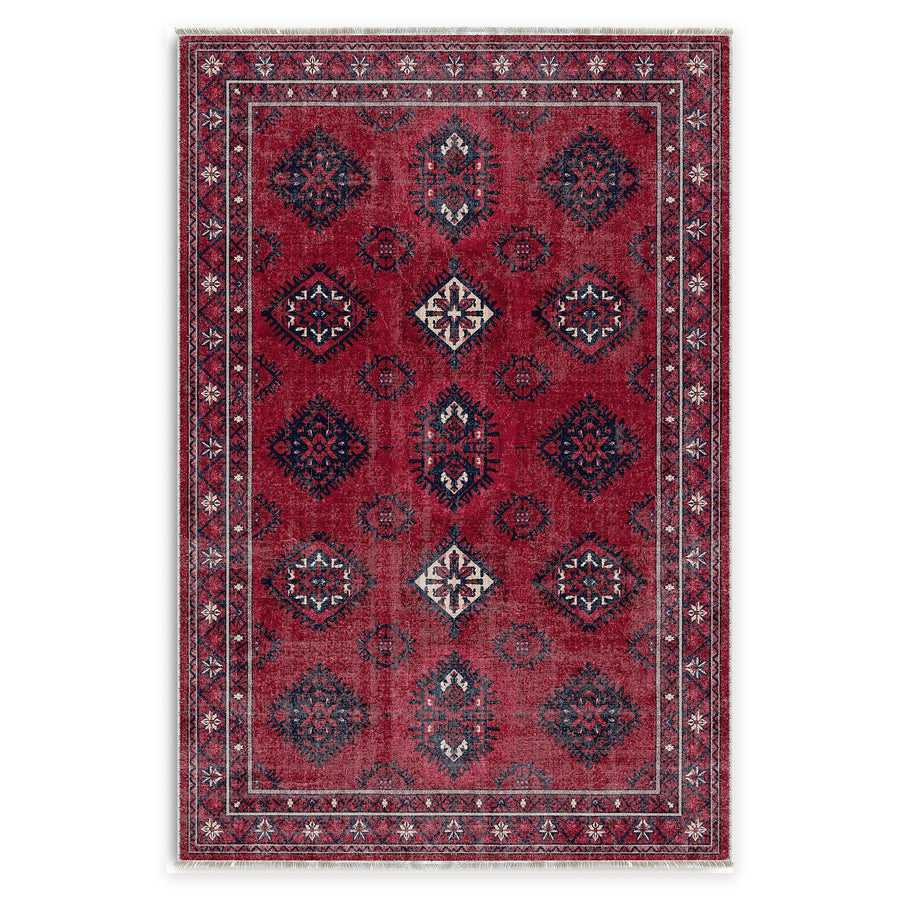 Ember Diamonds Burnt Red Heritage Washable Rug