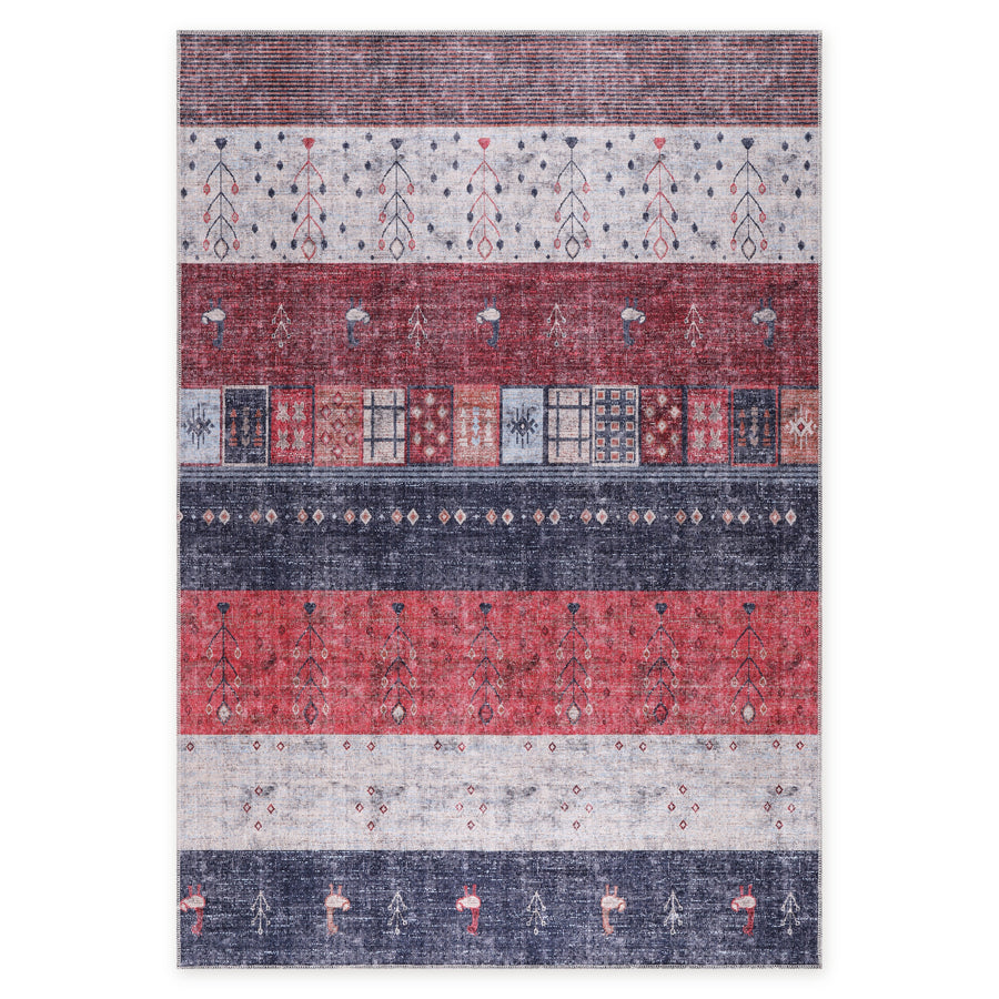 Distinct Octagons Burnt Red Heritage Washable Rug