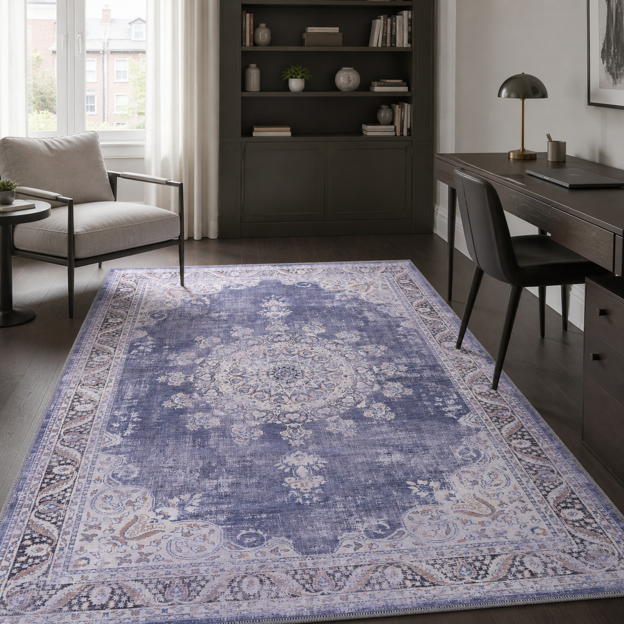 RWDV1007 washable chenille area rug, room scene