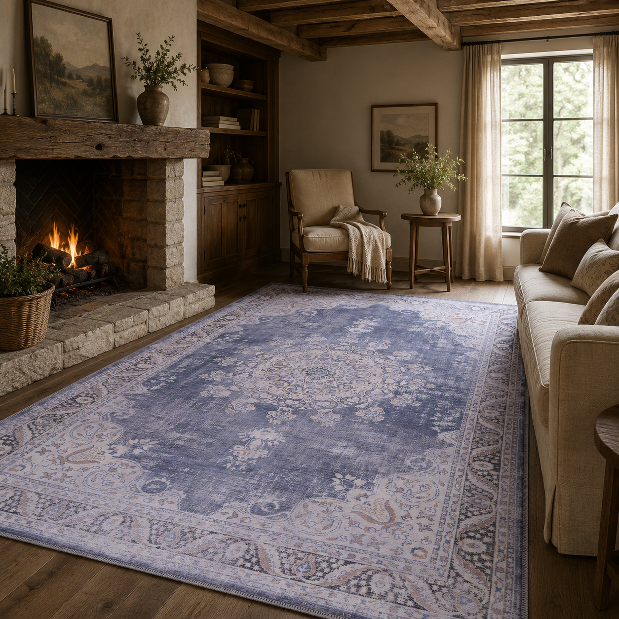 RWDV1007 washable chenille area rug, room scene