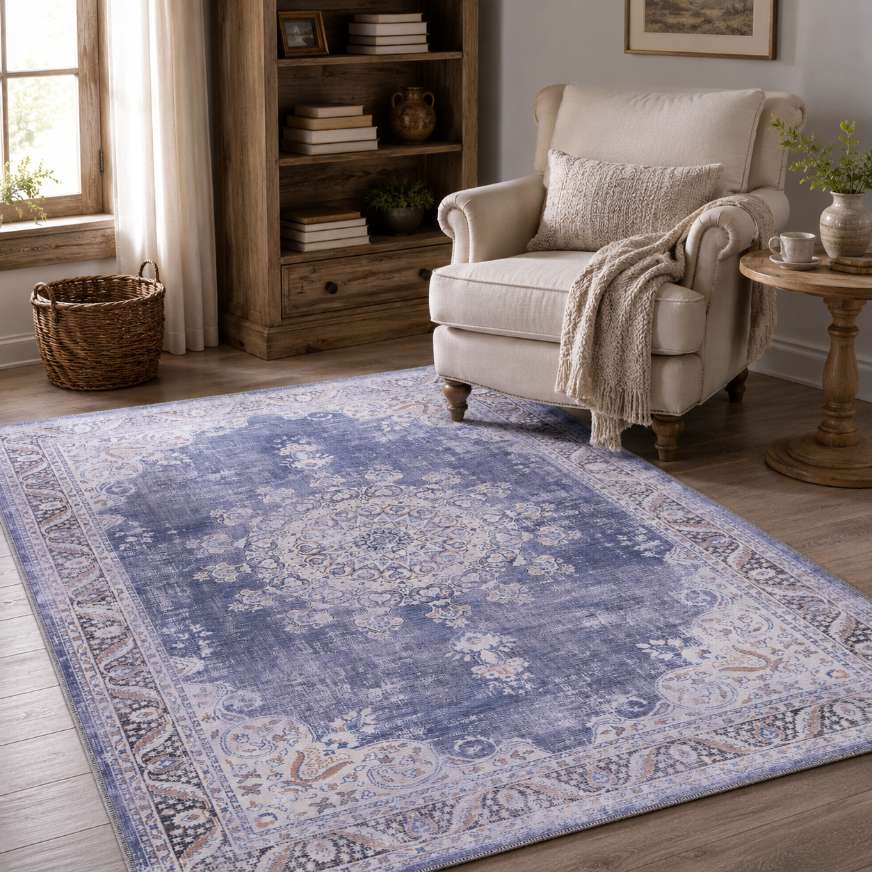 RWDV1007 washable chenille area rug, room scene