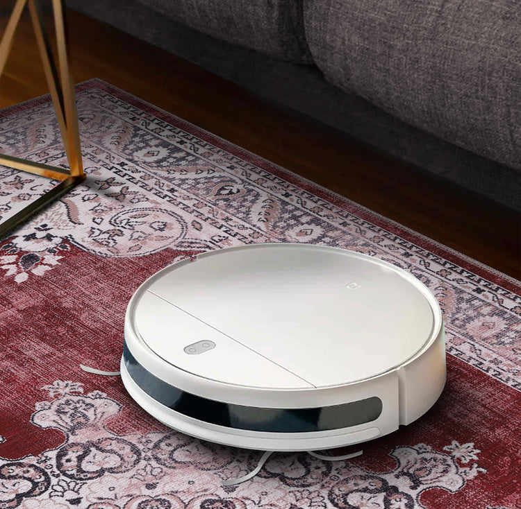 RWDV1008 washable chenille area rug, robot vacuum