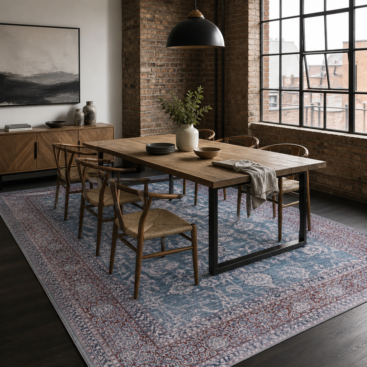 RWDV1009 washable chenille area rug, room scene