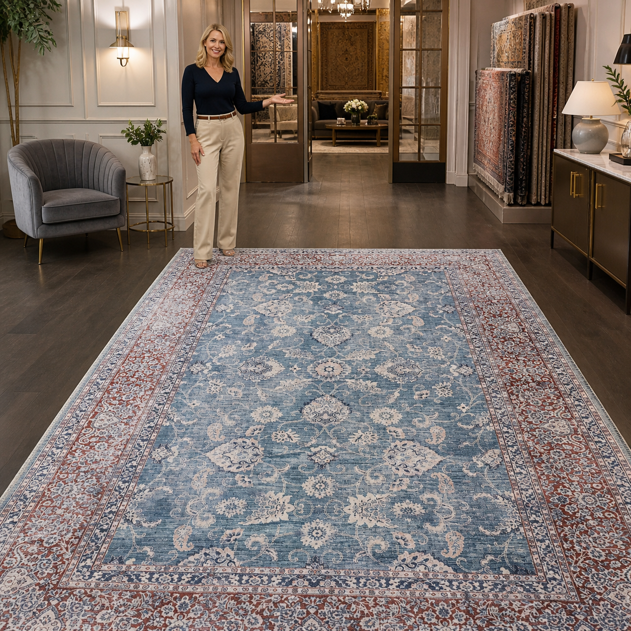 RWDV1009 washable chenille area rug, room scene