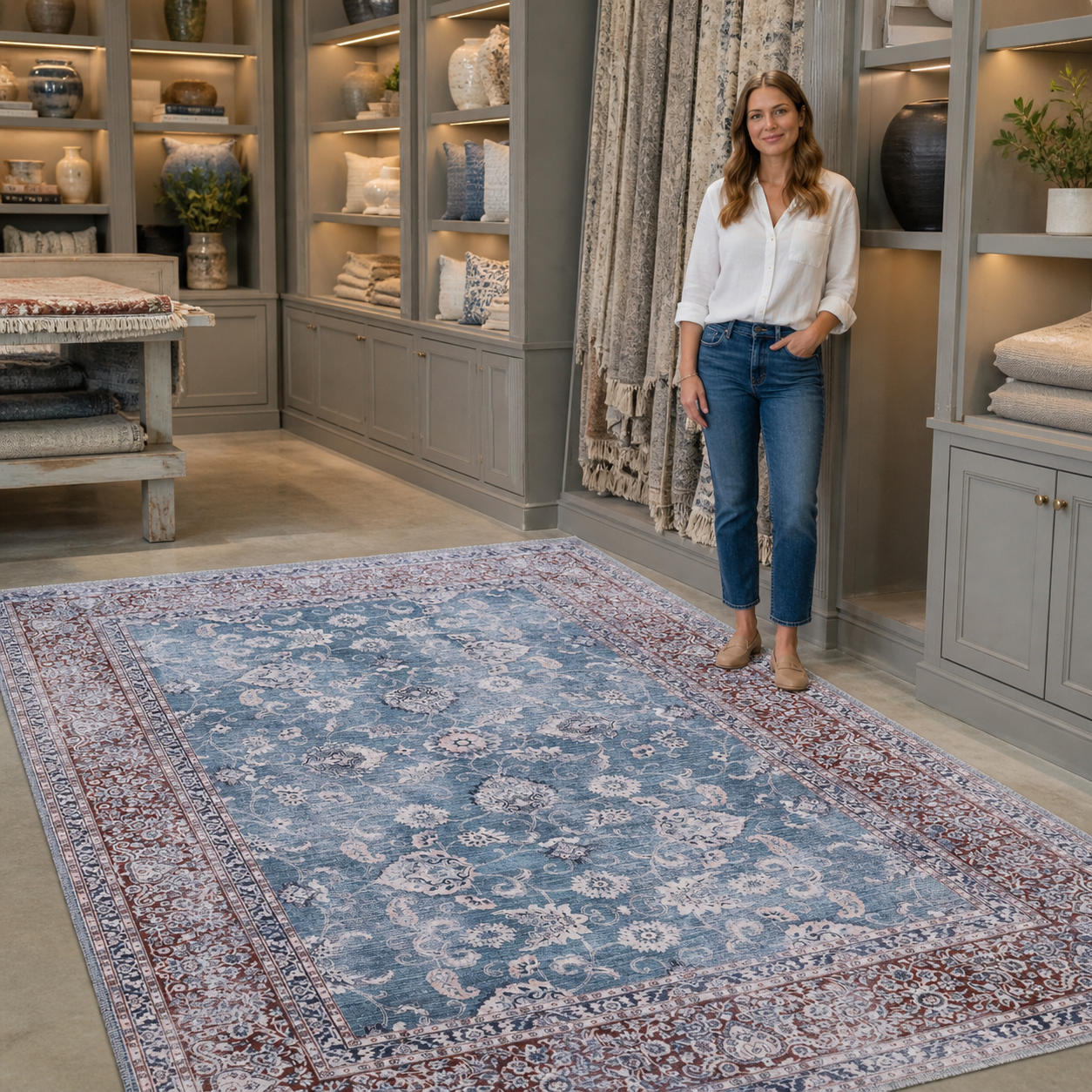 RWDV1009 washable chenille area rug, room scene