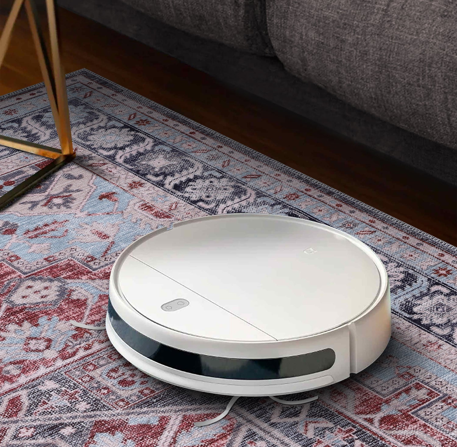RWK1 washable chenille area rug, robot vacuum