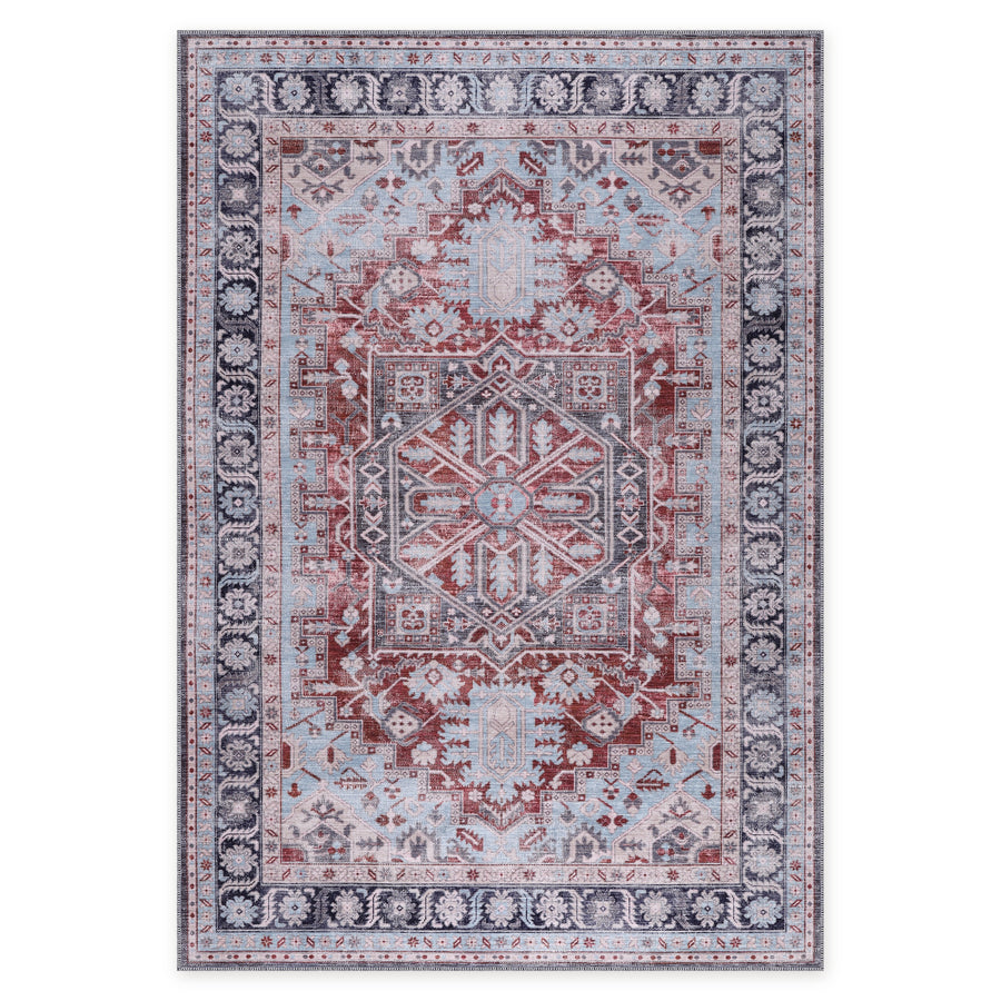 Weathered Medallion Burgundy Heritage Washable Rug