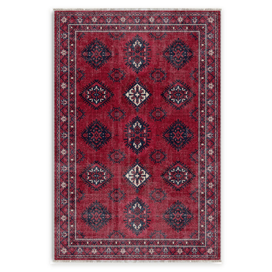 Quiet Stripes Burnt Red Heritage Washable Rug
