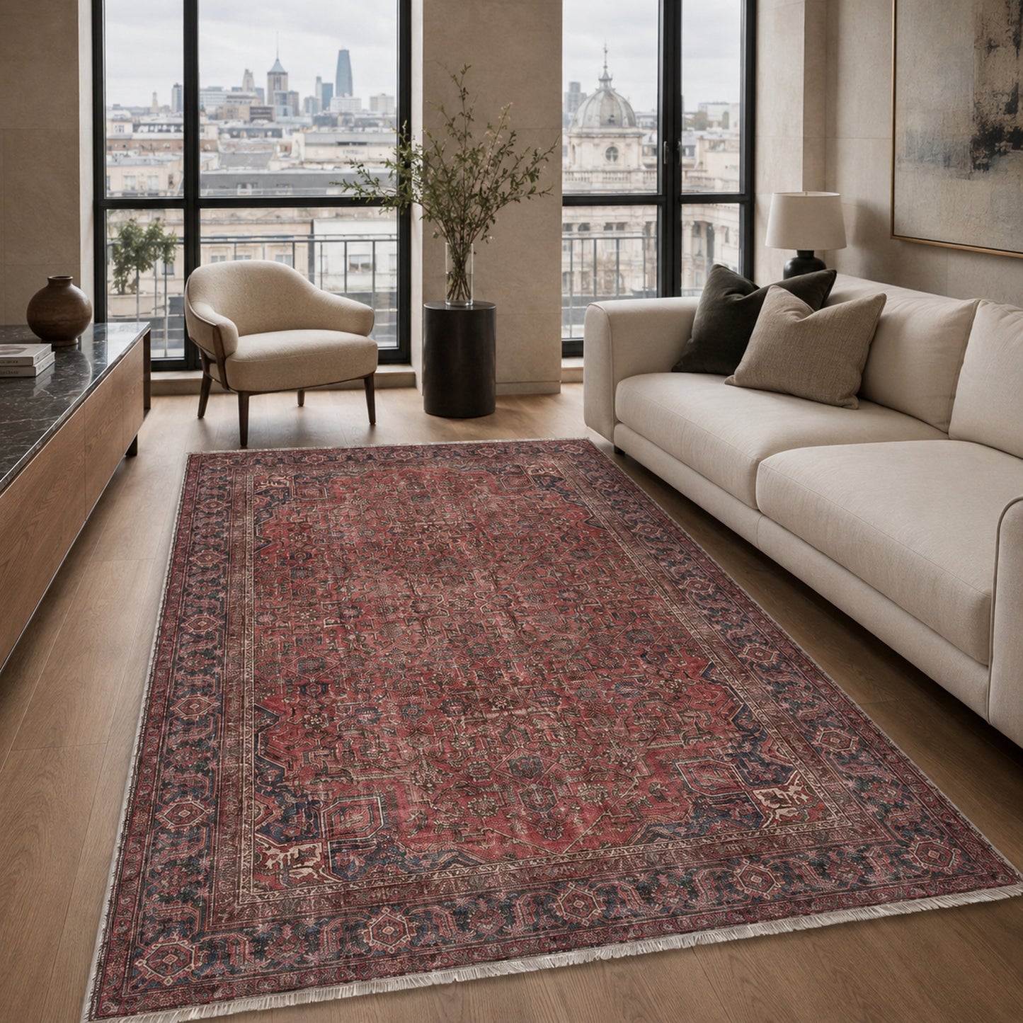 RWK304203 washable chenille area rug, room scene