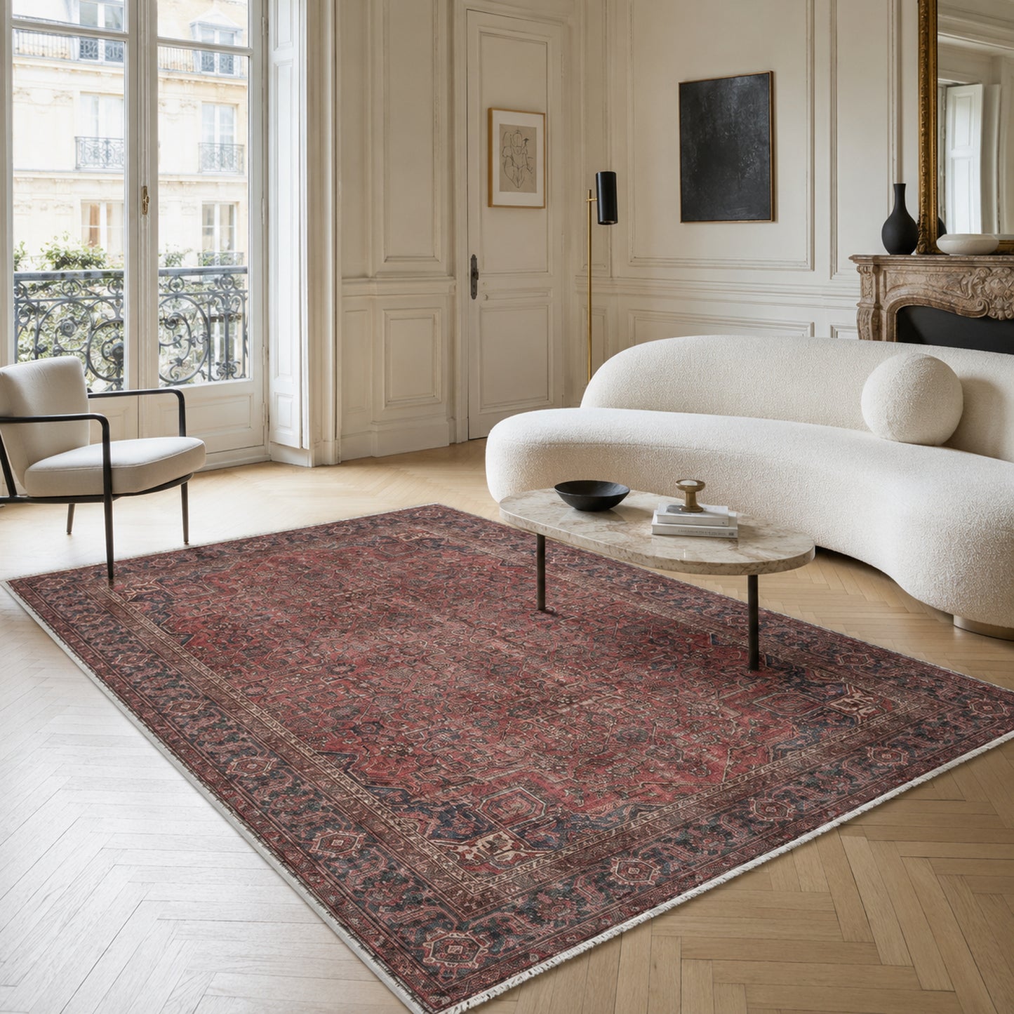 RWK304203 washable chenille area rug, room scene
