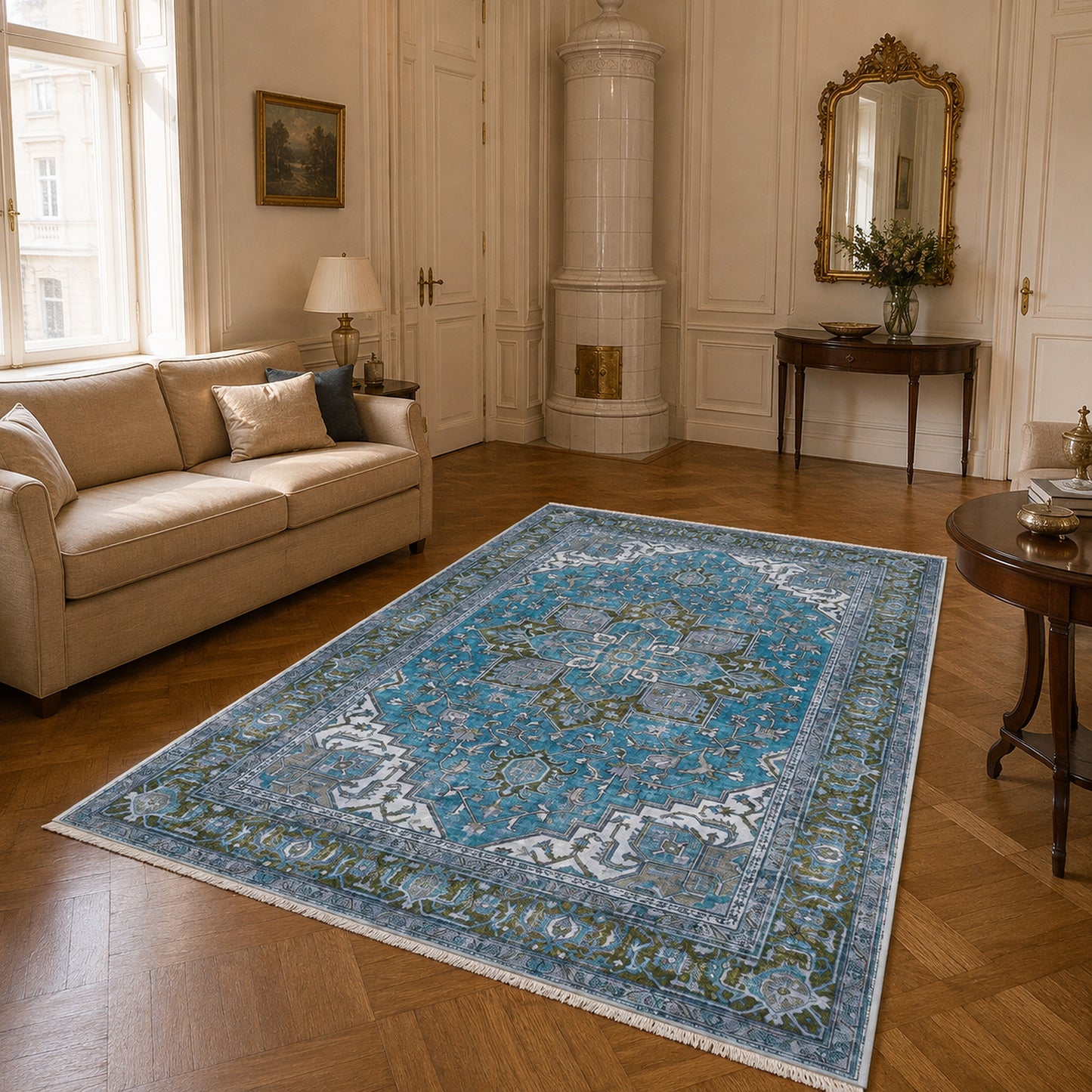 RWK3043203 washable chenille area rug in a modern living room