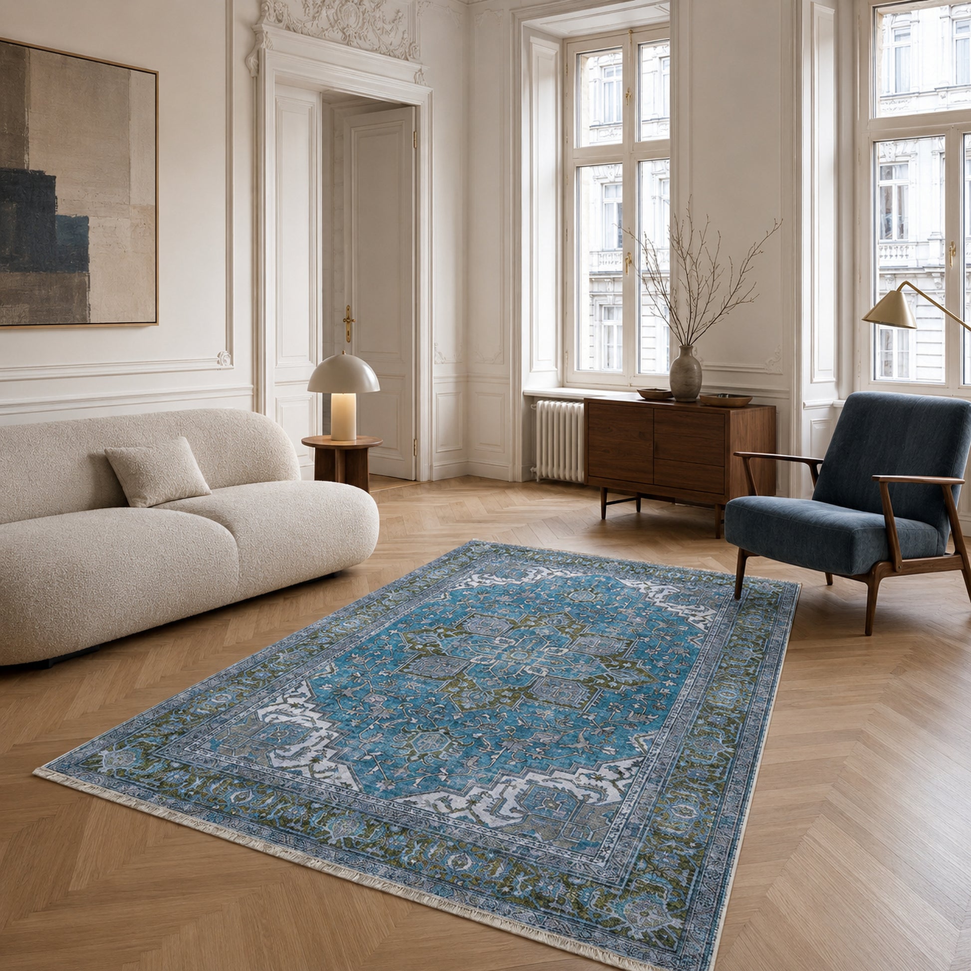 RWK3043203 washable chenille area rug, room scene