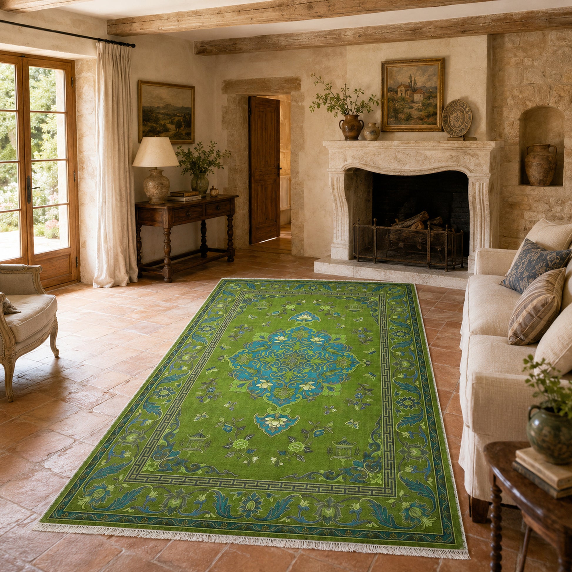 RWK3044203 washable chenille area rug, room scene