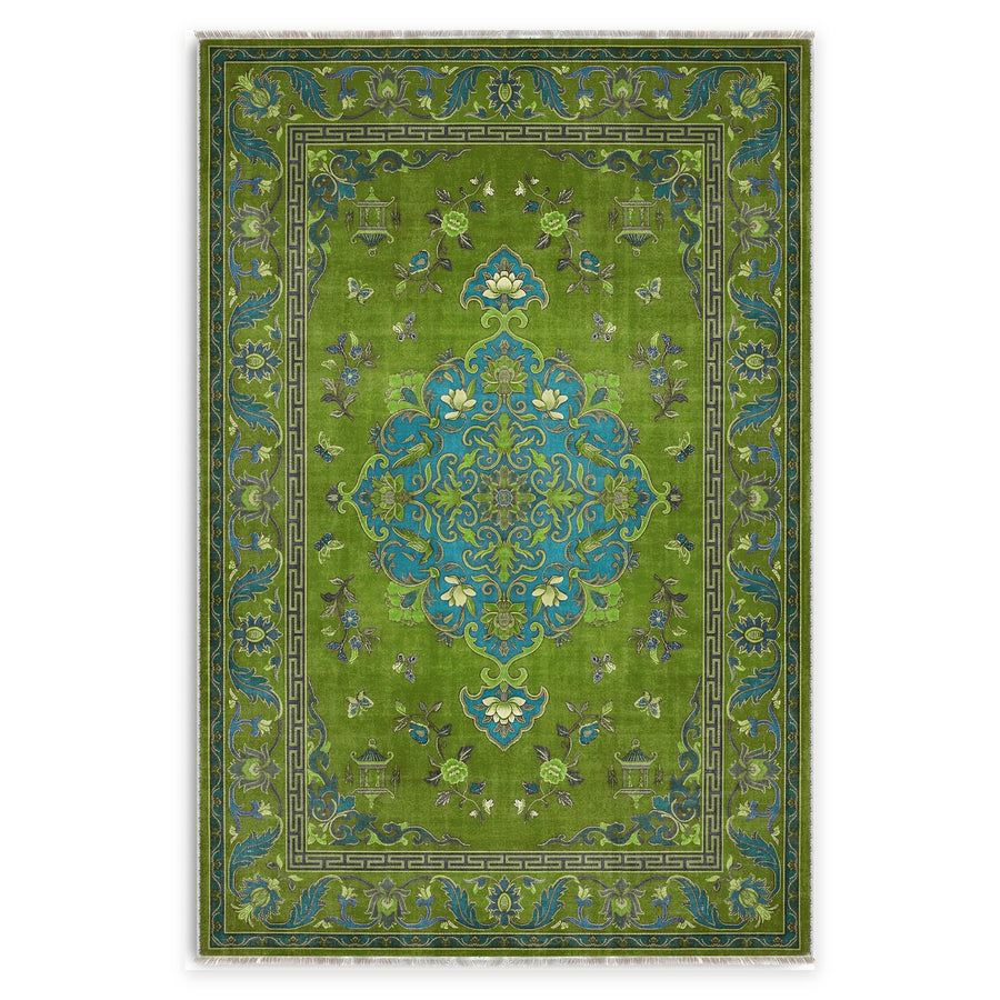 Studio Linework Muted Green Traditional Washable Rug