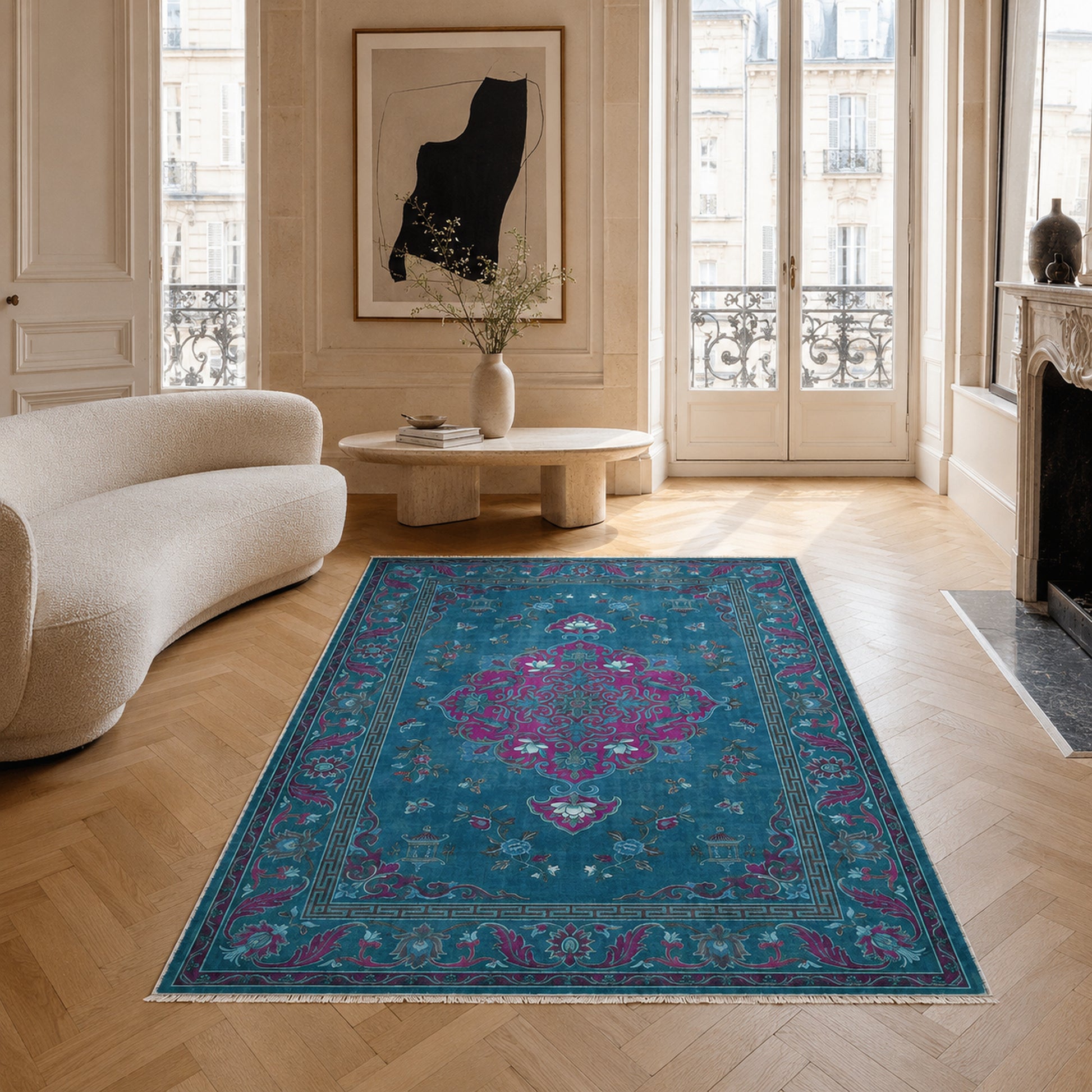 RWK3044303 washable chenille area rug, room scene