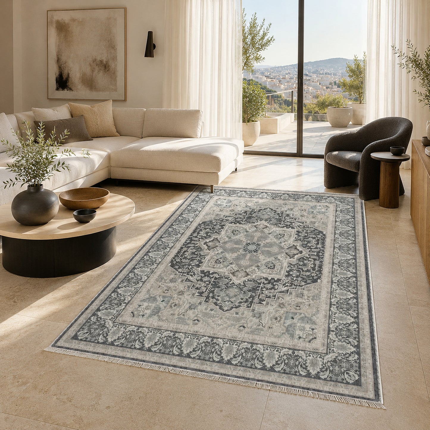 RWK3045 washable chenille area rug, room scene
